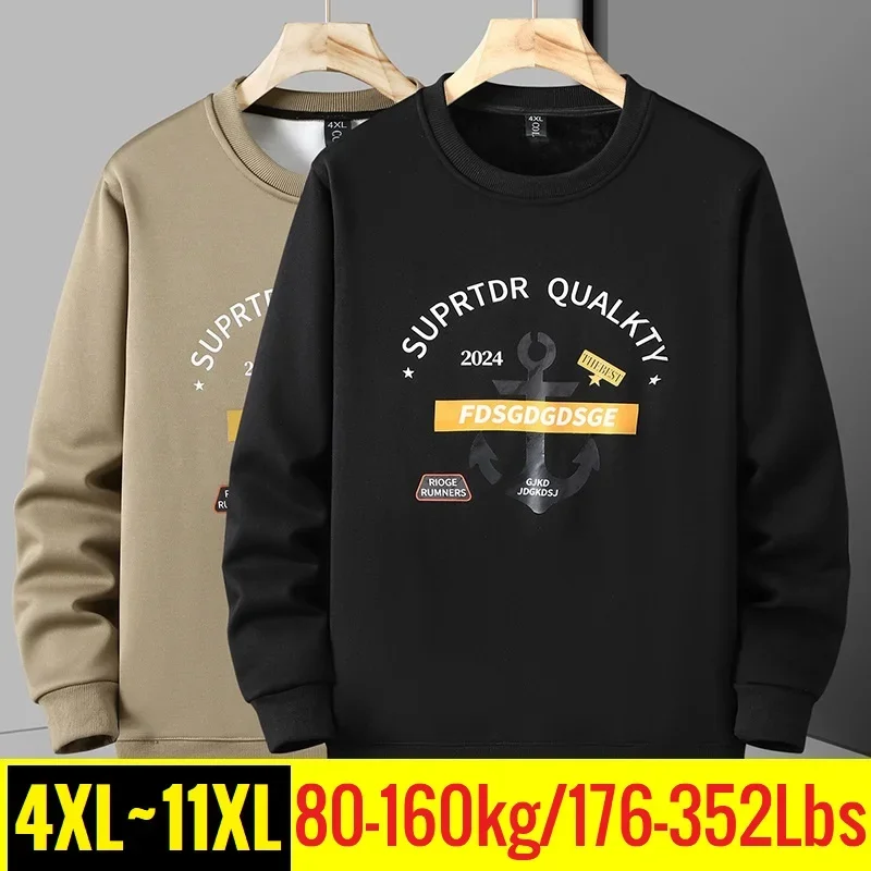 Big Size 10XL Winter Oversize Sweatshirt Men Round Neck Long Sleeve Pullover Male Fleeced Lined Korean Autumn Winter Large Plus