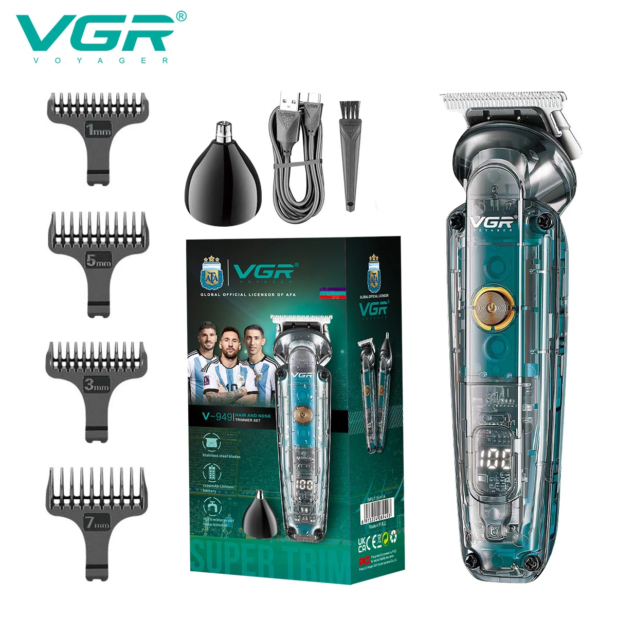 VGR 949 NEW Hair Clipper Cordless Hair Trimmers Rechargeable Digital Display Haircut Machine Transparent Barber Hair Clipper