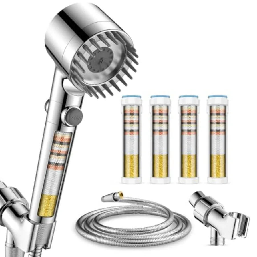 

Душевая лейка Ion Drops с фильтрацией и ручным душем, 4 фильтра, высокое давление, 4 режима распыления, с фильтрами для смягчения воды