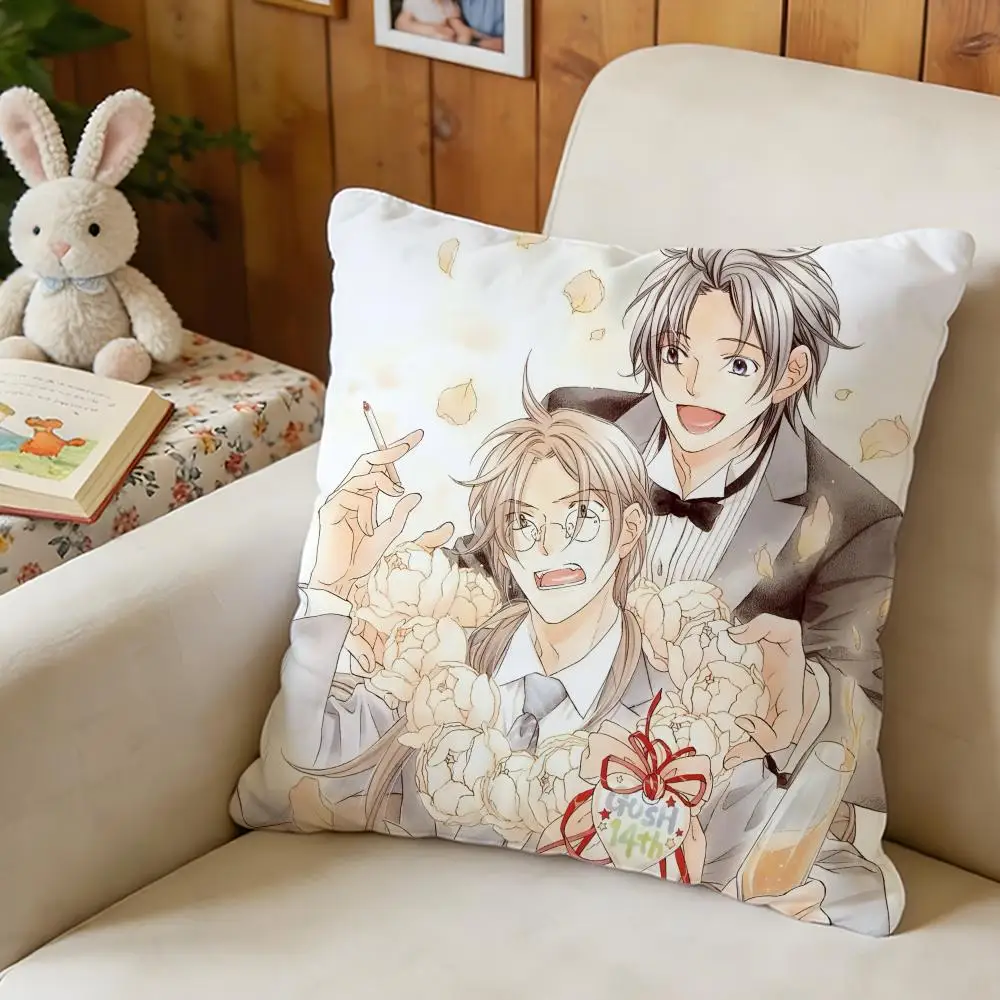 BL Anime The T-Tyrant Falls in Love Pillow Case Soft Washable Short Plush Modern Decorative Cushion for Sofa Bed Office Car Livi