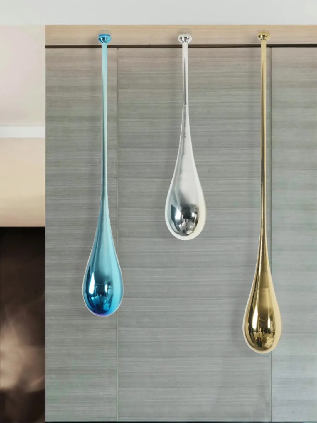 Modern Creative Electroplating Stainless Steel Lifting Water Drop Sculpture Hotel Lobby Entrance Art Hanging Decoration