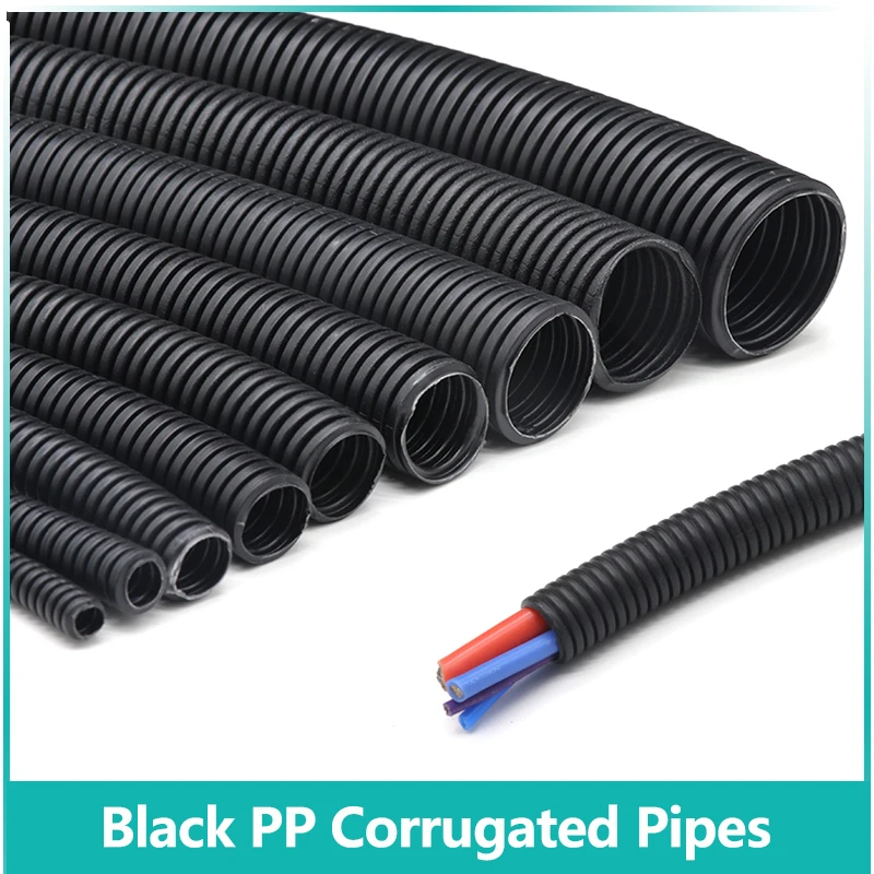 

AD 7.5mm~34.5mm Black PP Insulated Corrugated Pipe Wire Hose Plastic Corrugated Pipe Car Cable Heat Resistant Protective Sleeve