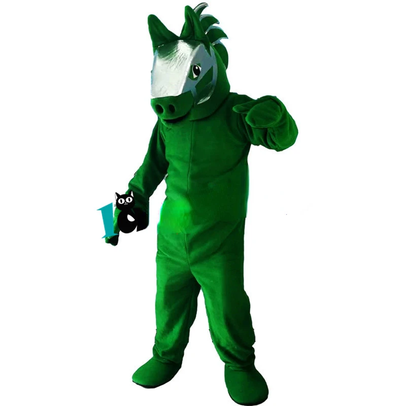 Green Horse Large Short Plush Cartoon Performance Mascot Walking Puppet Animal Costume