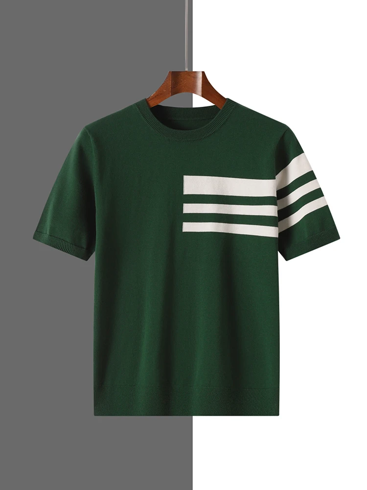 

Men's T-Shirt Summer Round Neck Knitted Top Solid color Loose Leisure Tee Men Loose Breathable Shirt Basic Clothing Half Sleeve