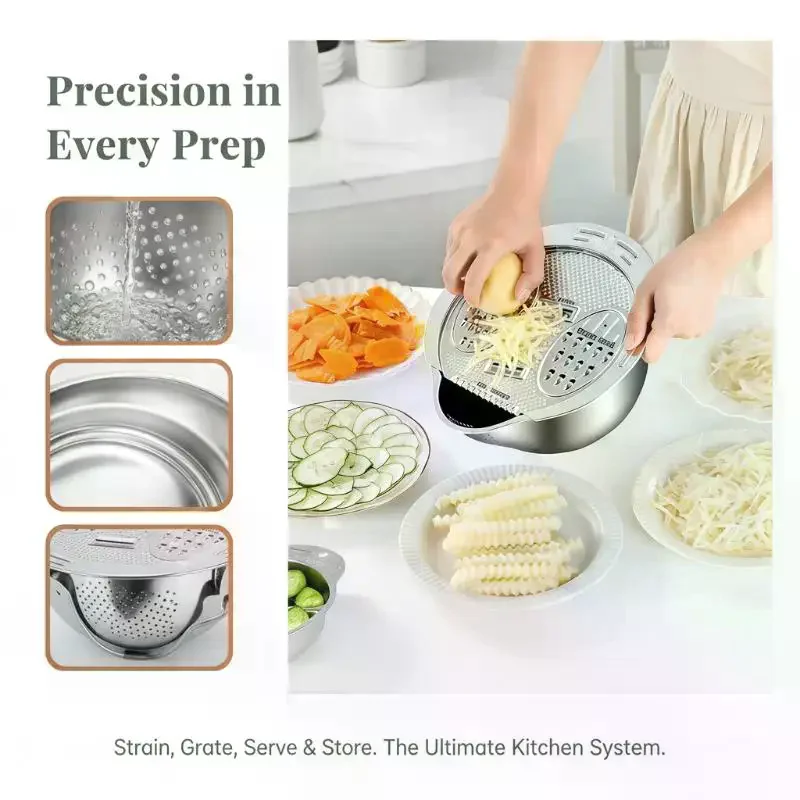 Rice Washer Strainer Bowl With Vegetable Divider Tray, Stainless Steel Rinser Washing Bowl, Small Colander Rice