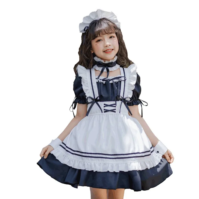 Japanese Cosplay Costume Cute Lolita Black Maid Short Sleeve Dress Accessories Suit Theme Party Role Playing Outfits for Girls view 6
