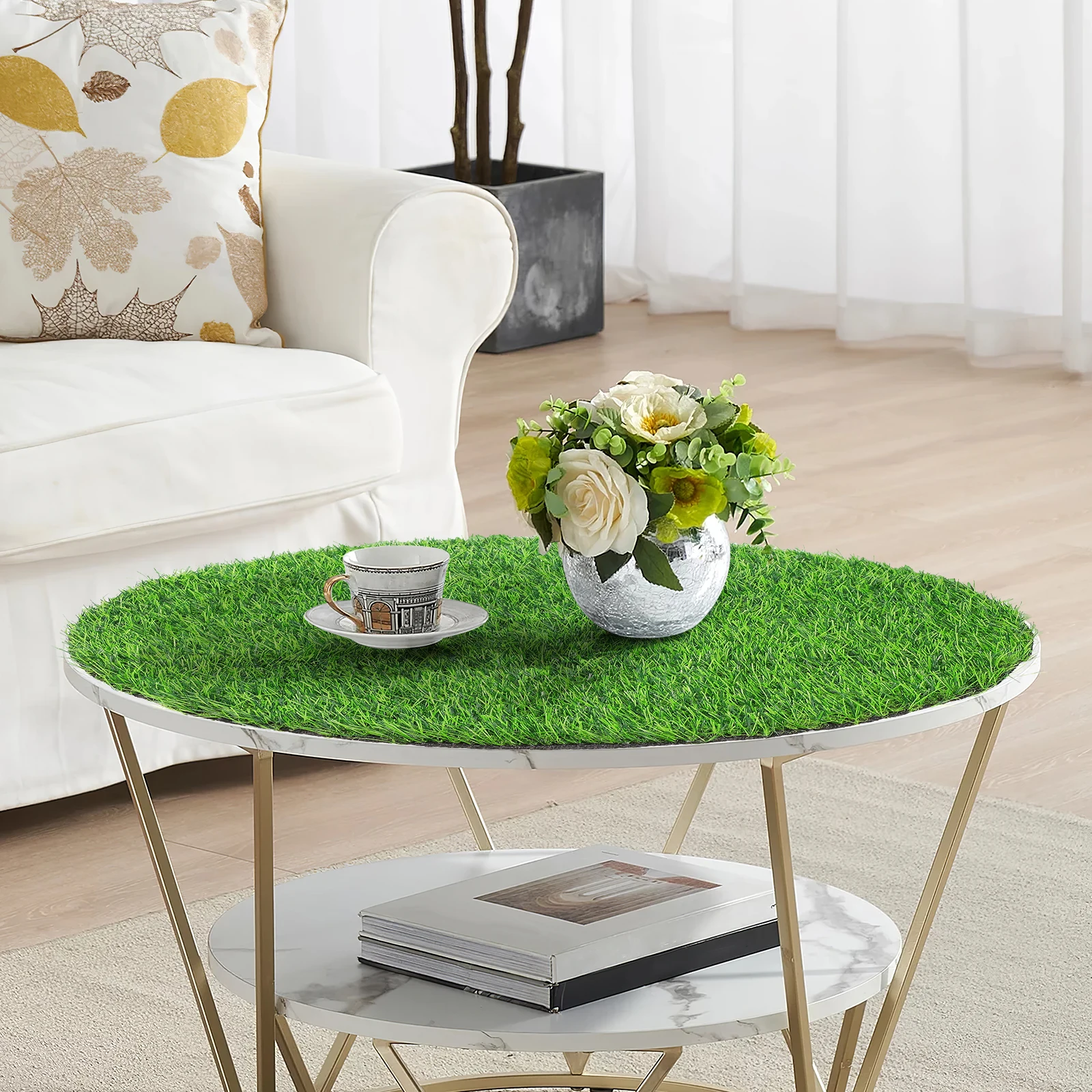 

Fake Grass Rug Manhole Cover Decoration Artificial Grass Mat Table Outdoor Party Decorative Placemat Green Lawn No Maintenance