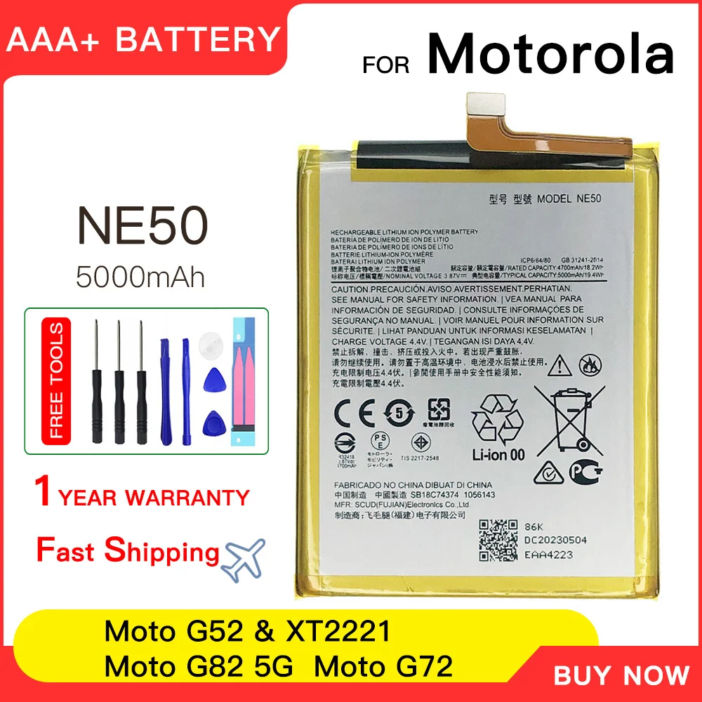 

100% genuine Battery NE50 Battery For Motorola MOTO XT2221 G52 G82 5G G72 5000mAh High Quality Replacement Batteries Batteria