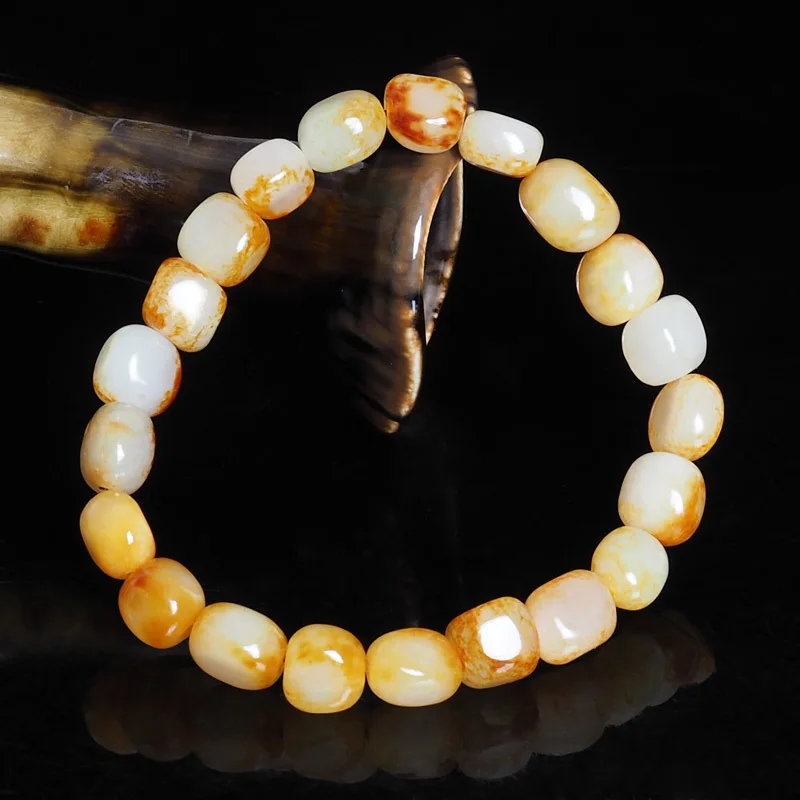 Xinjiang Hetian Jade Pebble Rough Stone about 8mm Huang Qin Single Scattered Beads Small Particle Bracelet for Men