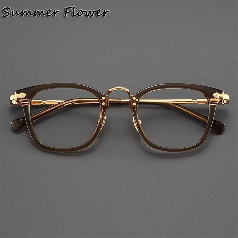 

Vintage Acetate Titanium Eyeglasses Frame Men Women Retro Square Optical Glasses Frame Prescription Eyewear Clear Lenses