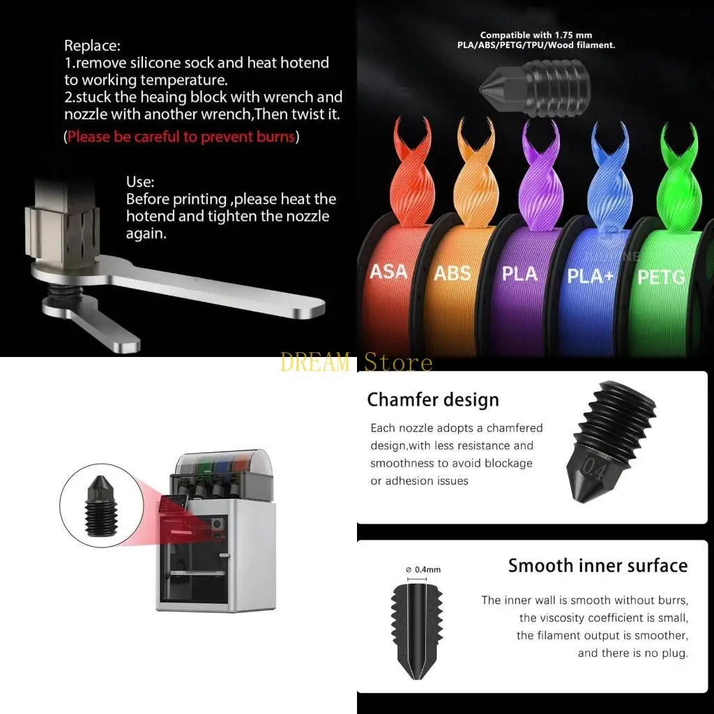 فوهة فولاذية صلبة قابلة للتبديل بقطر 0.8 مم للطابعات ثلاثية الأبعاد P1 مقاومة للحرارة حتى 500 درجة مئوية أفضل بيع #1