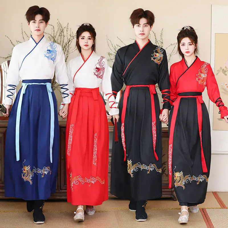 Dark White Graduation Photo Improved Ancient Costume Hanfu Female Style Cross Collar Ancient Style Male Martial Arts Costume
