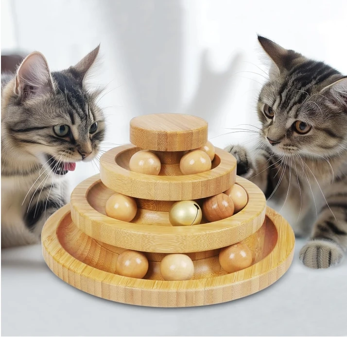 

Large Size 3-Level Interactive Cat Toy Removable Ball Track Wood Kitty Roller for Mental Physical Exercise Pet Furniture Living