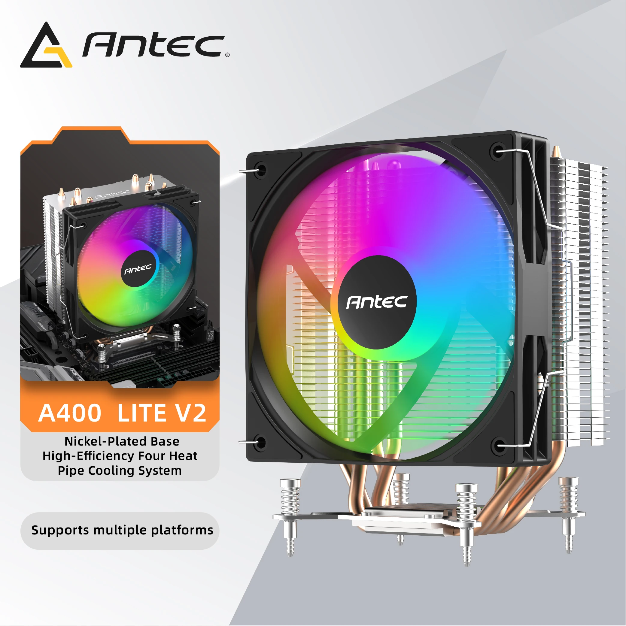 Antec CPU Air Cooler 4 Heat Pipe PC Radiator Compact Aluminum Heatsink 4PIN PWM Silent Rgb Fan Intel 775 1150 1155 1156 1366 170