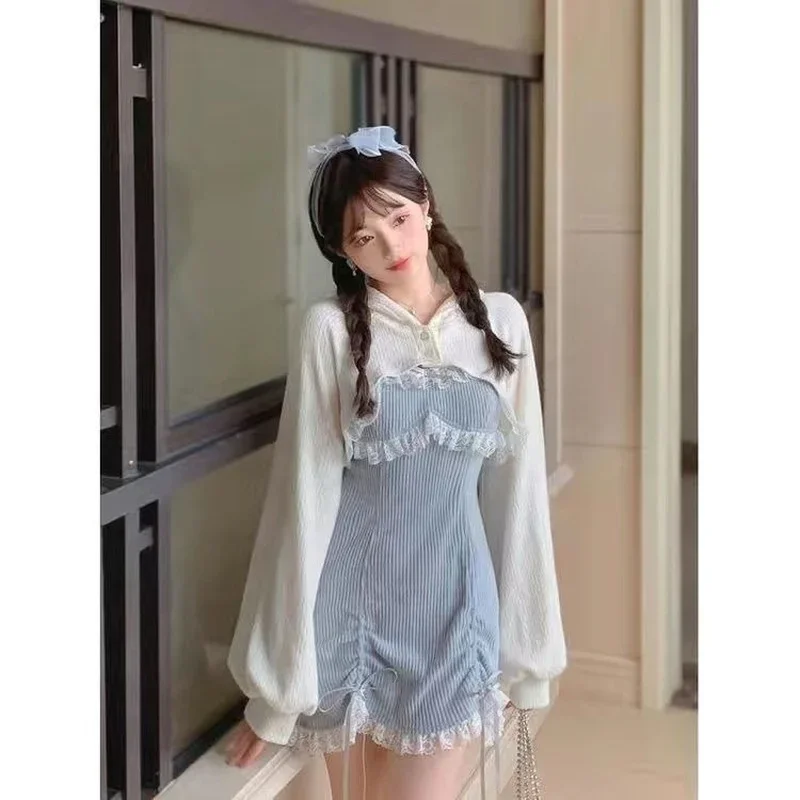 Japanese Sweet Lolita Dress with Bow for Women Long Sleeve Hoodie Kawaii Pink Mini Dresses New Fashion Spring