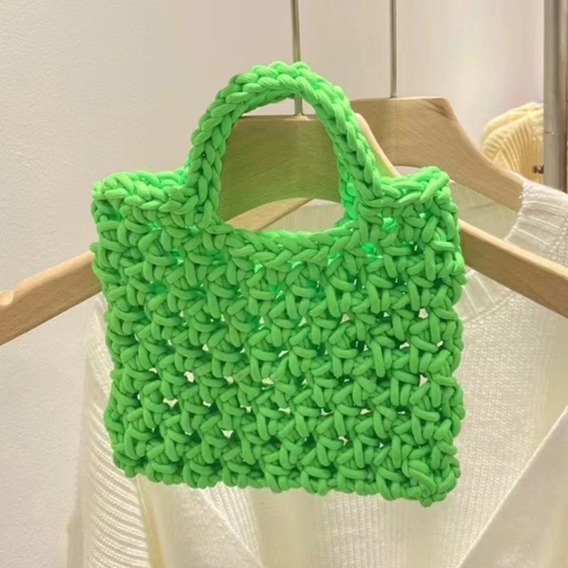 Crochet Knitted Woven Cotton Handmade Straw Bascket Beach Bag Fashion New Women Handbags 2022 Spring and Summer Purse