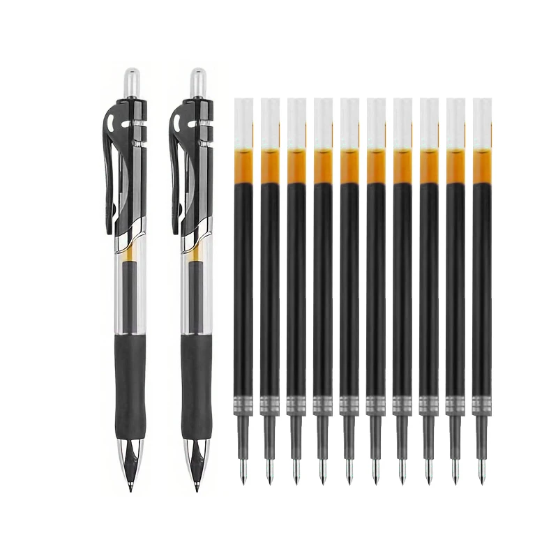 

2 ручки, 10 стержней, прозрачные гелевые ручки, набор 0,5 мм, средний наконечник для офиса, школы, офиса, школы, канцелярские принадлежности