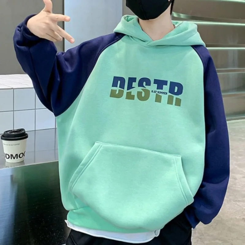 2025 Autumn Boys Mid-Large Size Fleece-Lined Thickened Hooded Sweatshirt Stylish All-Over Fleece Lined Warm Base Layer for Kids