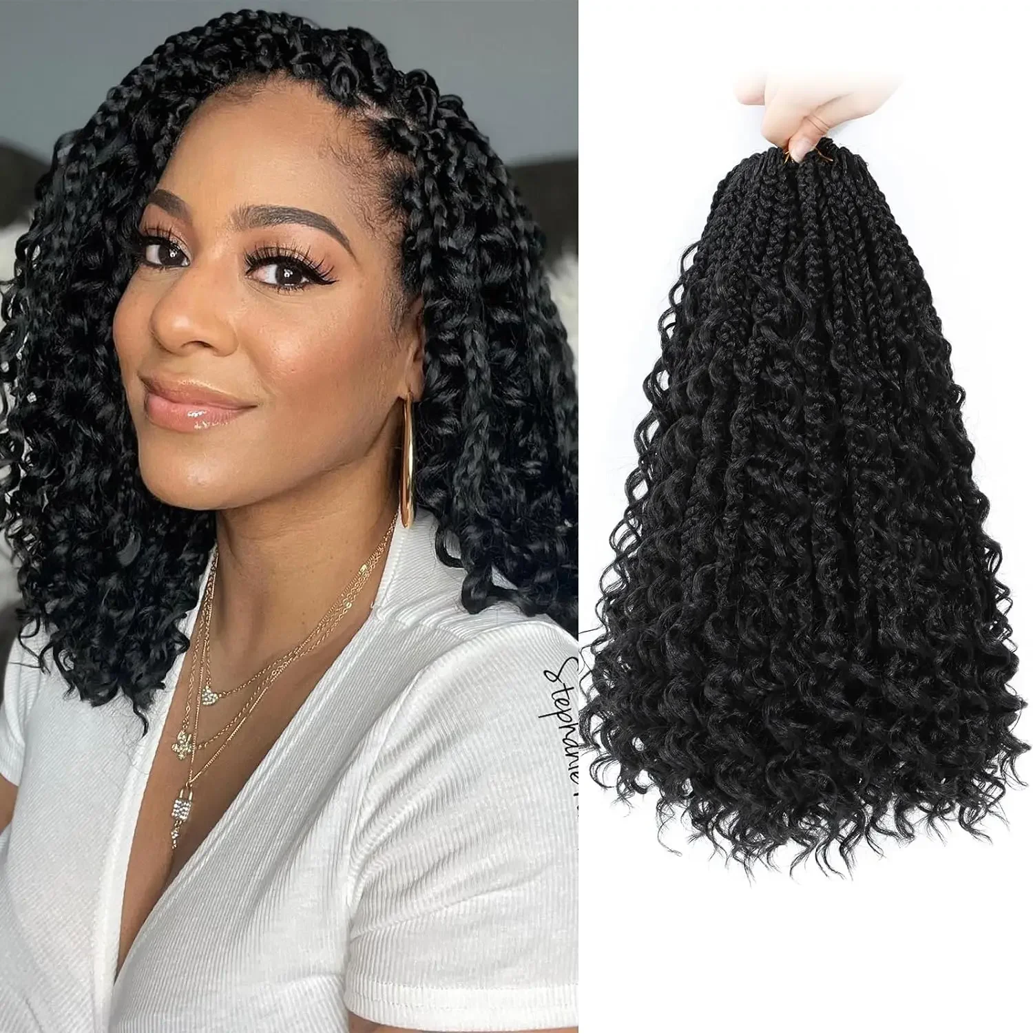 8 Packs Goddess Box Braids Crochet Hair Synthetic 10 Inch Boho Crochet Box Braids With Curl Ends Box Braids Hair Extensions