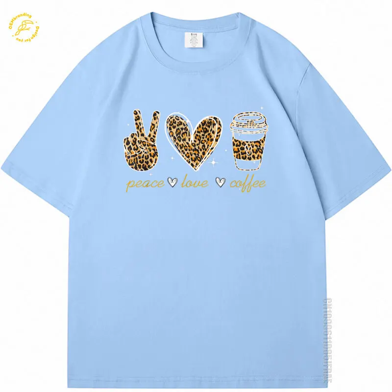 ليوبارد السلام الحب عشاق القهوة الهبي الهدايا المتضخم تي شيرت الرجال تي شيرت كيتي التي شيرت الفاخرة مصمم الملابس قصيرة الأكمام