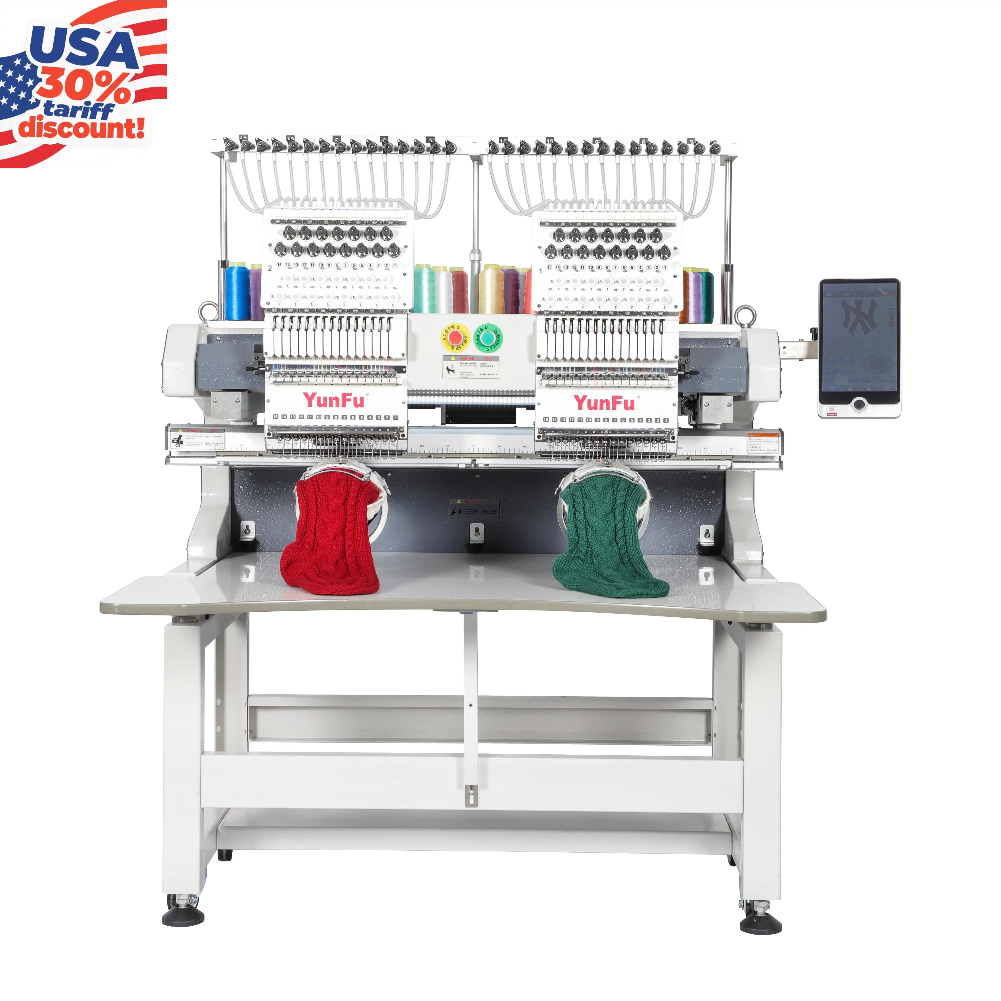 DDP to All Countries 2 Head 15 Needles 1200 RPM Embroidery Machine for Cap,computer  Embroidery Machine