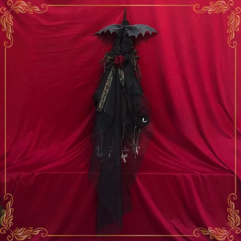 Hexagram original lolita dark goth gay handmade lace rose cross tea party wedding umbrella