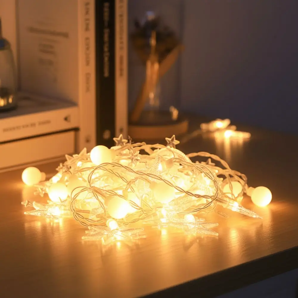Plastic LED String Lights Battery Powered Moon Decoration Star String Lights Warmwhite Multiple Lengths Moon Star Lamp