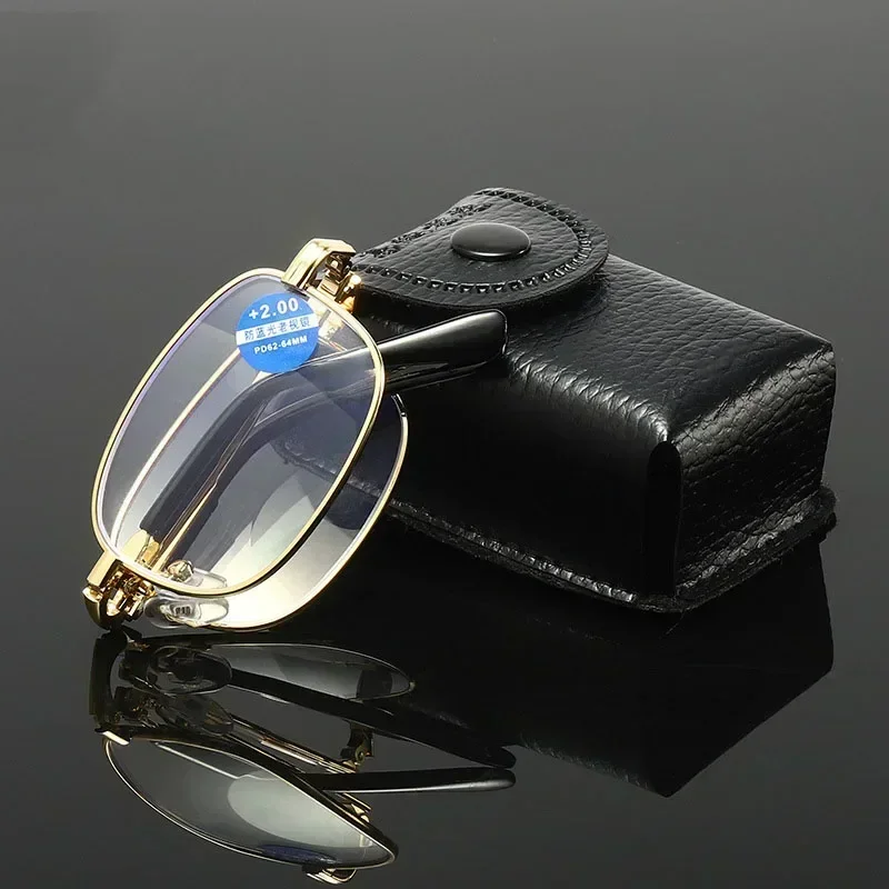 Anti Blue Light Folding Presbyopic Glasses Men\'s Metal Frame Portable Reading Eyeglasses Men Luxury Brand Eyewear with Box