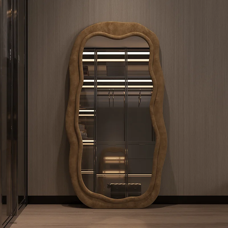 

American full-length mirror home floor mirror creative special-shaped wave full-length mirror retro living