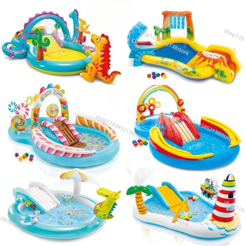 Modern Dinosaur Slide Spray Park Inflatable Pool Thickened PVC  Portable Pool Large Kids Family Water Outdoor Hot Tubs