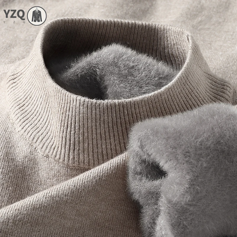 Men's Solid Color Half Turtleneck Knitwear Sweater Mock Neck Pullover Casual Autumn Winter Sweatshirt Brand Mens Clothing