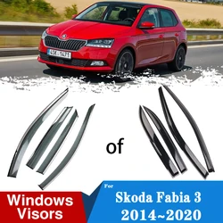 Car Rain Eyebrow Windows Visor For Skoda Fabia 3 2014~2020 2018 4X Car Deflectors Vent Awning Sun Rain Smoke Guards Accessories