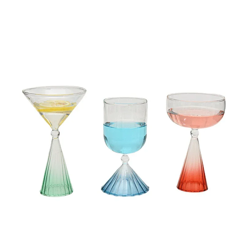 Vaso de cóctel colorido de borosilicato, resistente al calor Burdeos copa de vino, decoración de mesa de bar