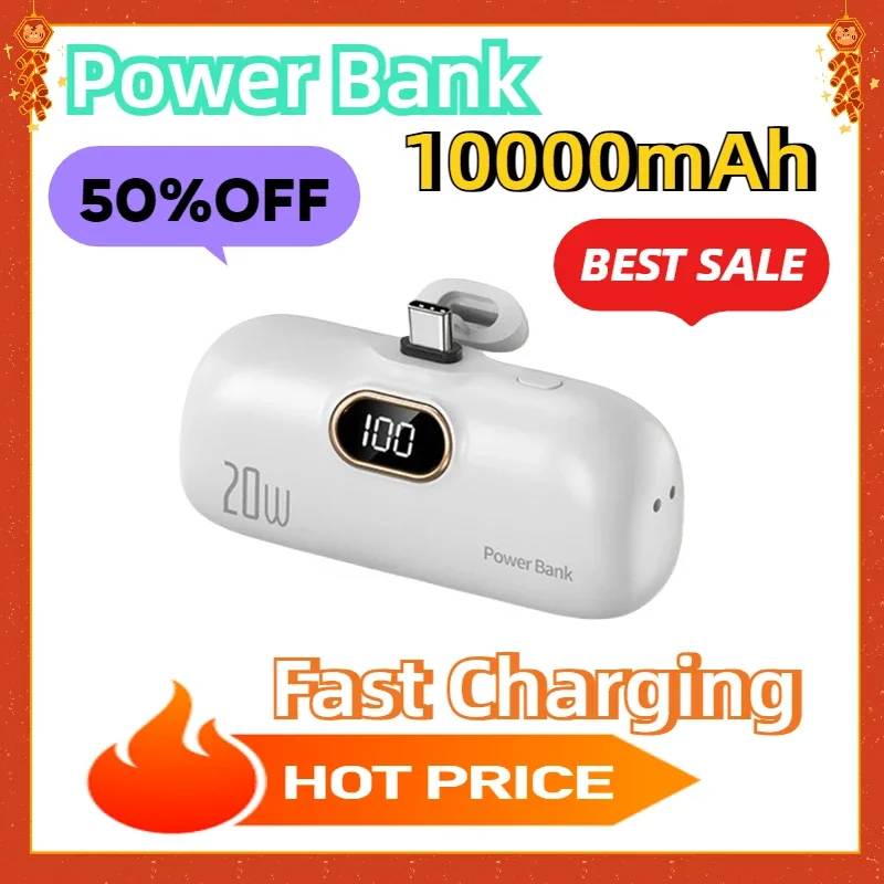 Fast Charging Mobile Power Supply 20W Type-C New Capsule Power Bank Mini Pocket Portable 10000mAh