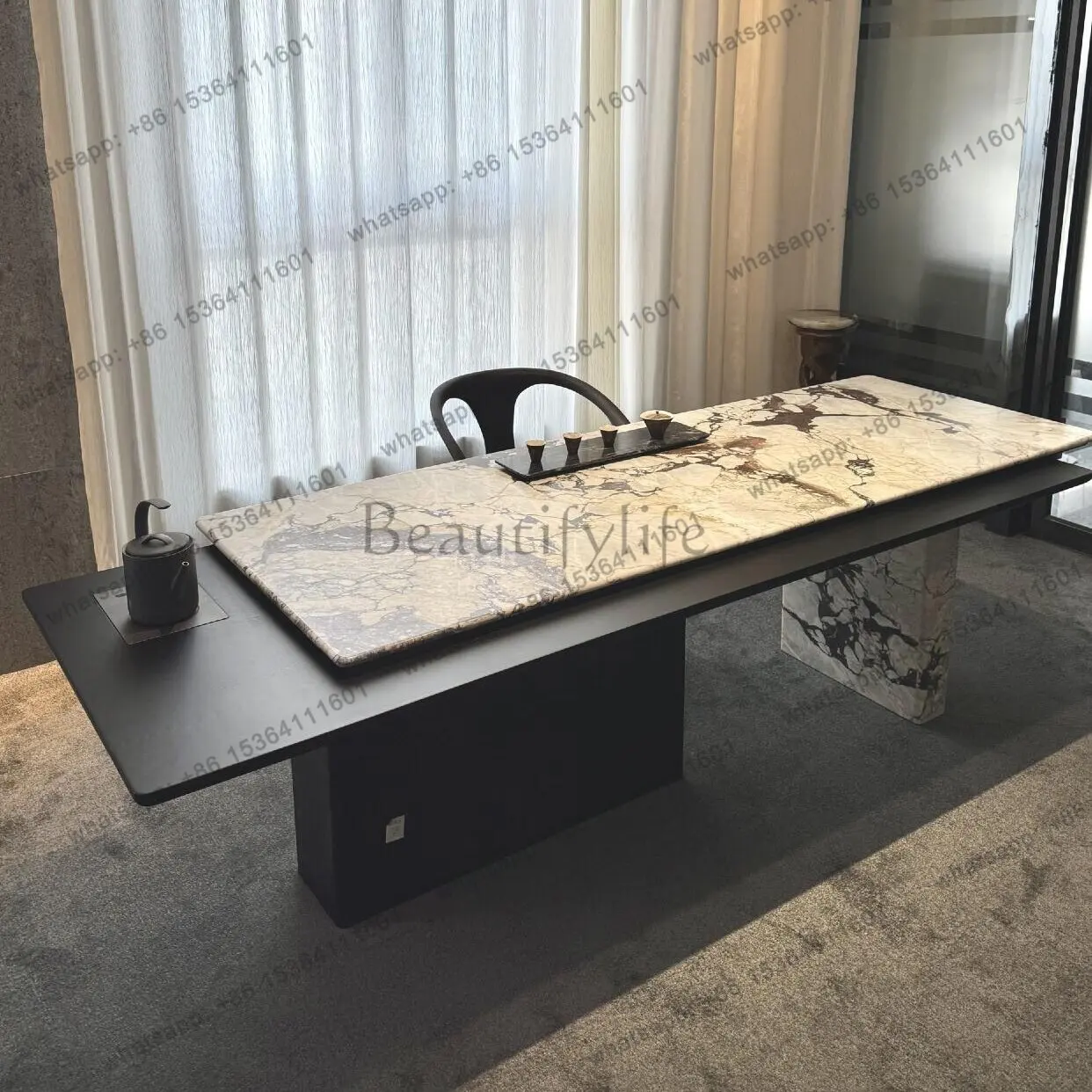 Factory Direct Sales Italian minimalist light luxury solid wood marble tea table, rectangular multifunctional
