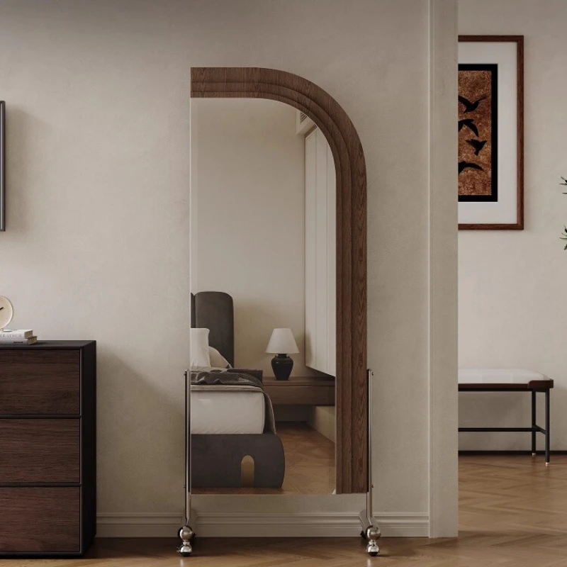 

Italian minimalist movable full-length mirror full-length mirror home bedroom entrance retro light luxury high-end floor mirror