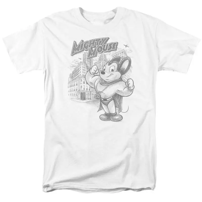 

Mighty Mouse T-shirt retro design adult regular fit cotton white tee CBS886