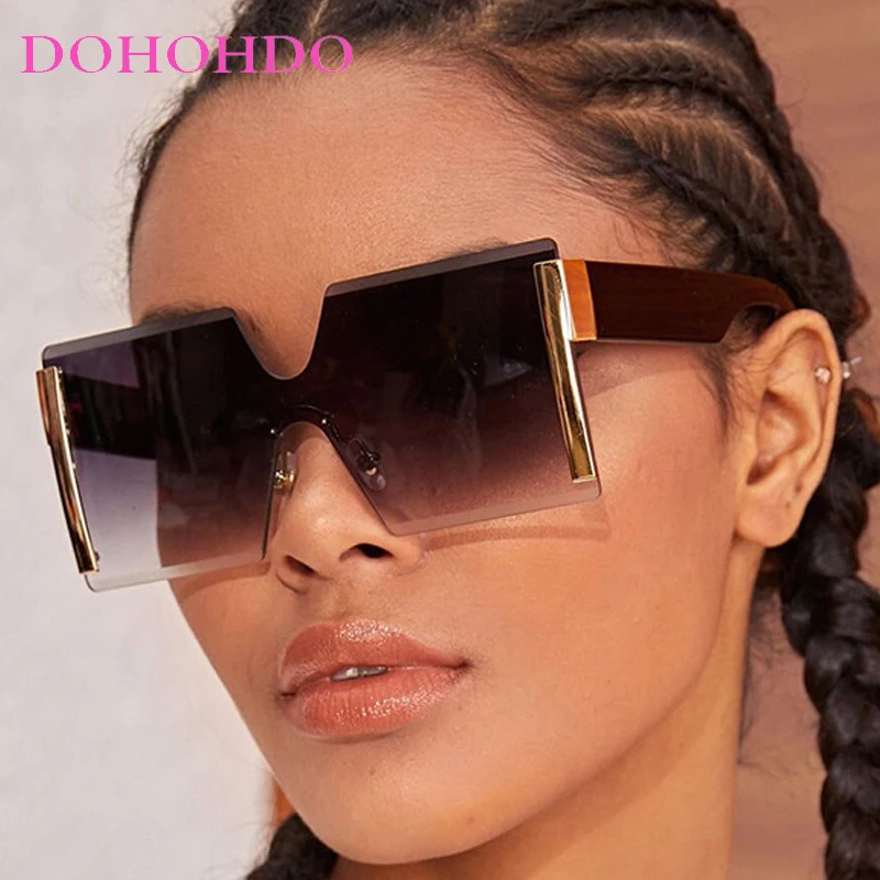 

DOHOHDO New Fashion Oversized Square Rimless Sunglasses Women Brand Designer Flat Top Big Sun Glasses Female One Piece Travel