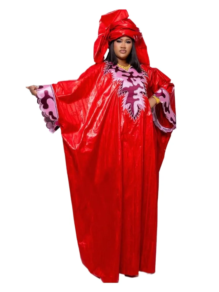 

African Clothes Plus Size For Women Elegant Dresses Africa Embroidery Party Wedding Dress Red Daily Wear Summer Musilm Gown