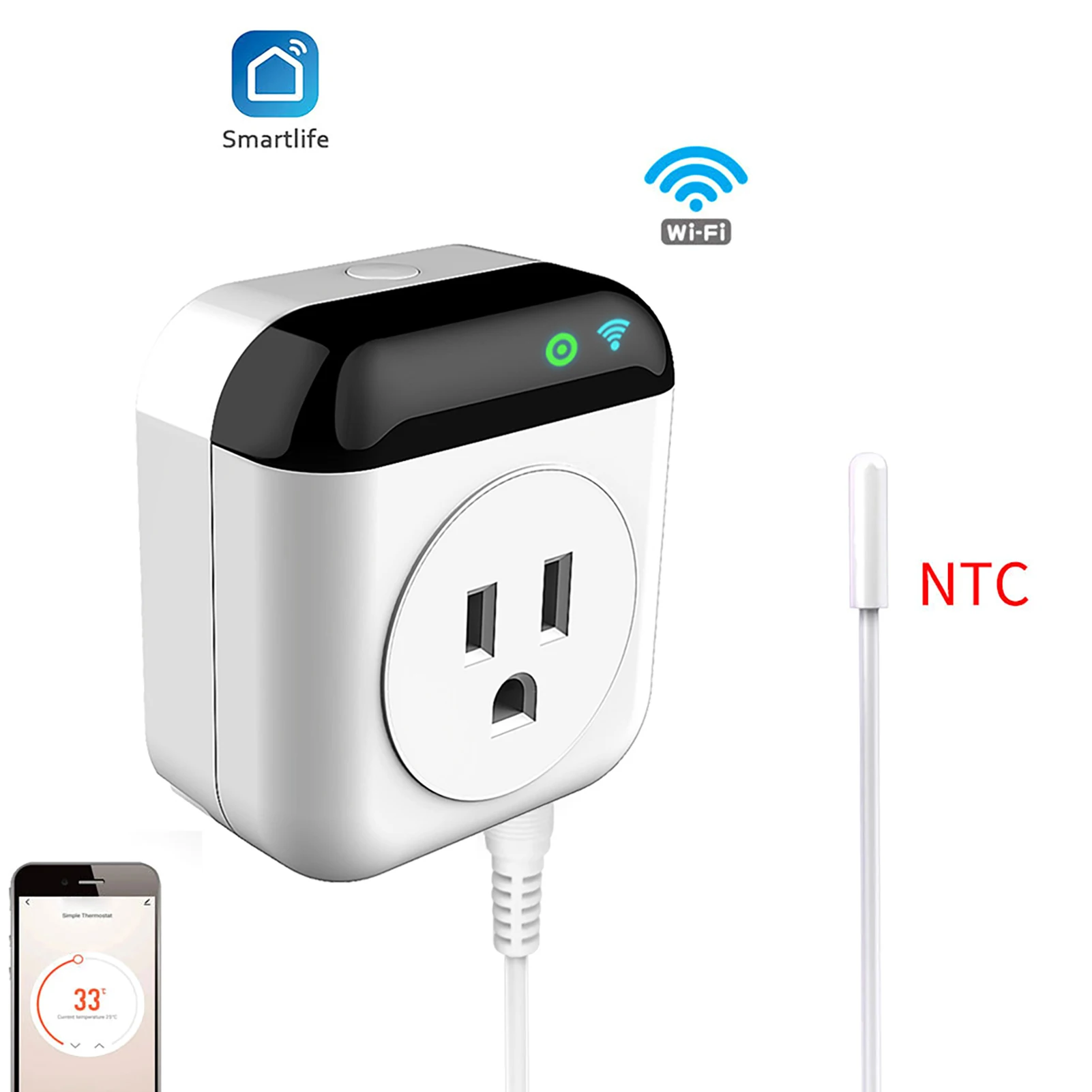 

Умная розетка для термостата, программируемая розетка Wi-Fi на 10 А с контролем температуры, работает с Alexa/Google Home для обогревателя аквариума — США