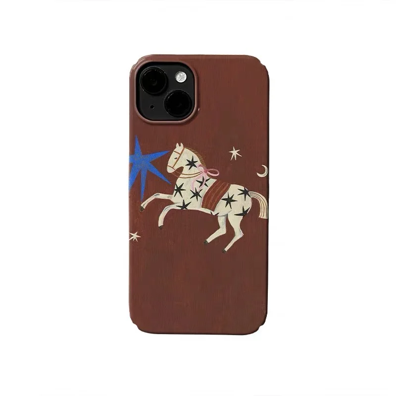 

Ins Korean Red Brown Star Horse Case for IPHONE 17 16 ProMax 15 14 Plus 13 12 MINI 11 PRO 16Plus XR XS MAX Acrylic Phone Cover