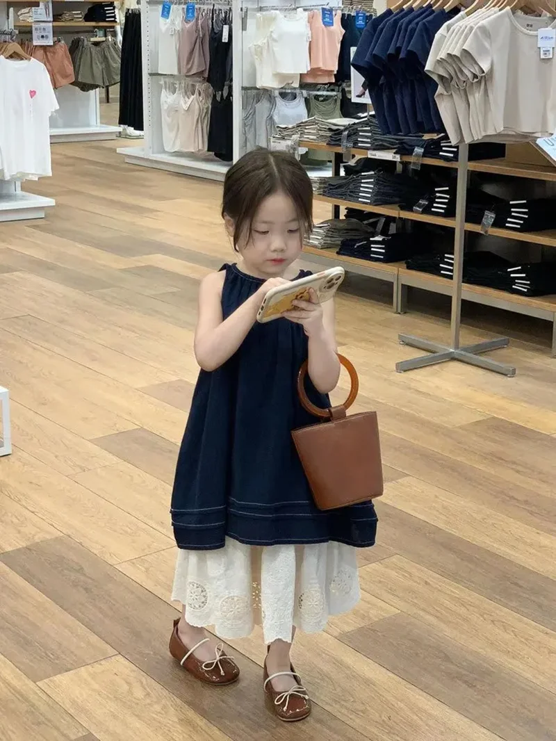 

Girls' Summer Dress Set 2026 New Children's Fashion Retro Vest Skirt+Half length Skirt Two-piece Set