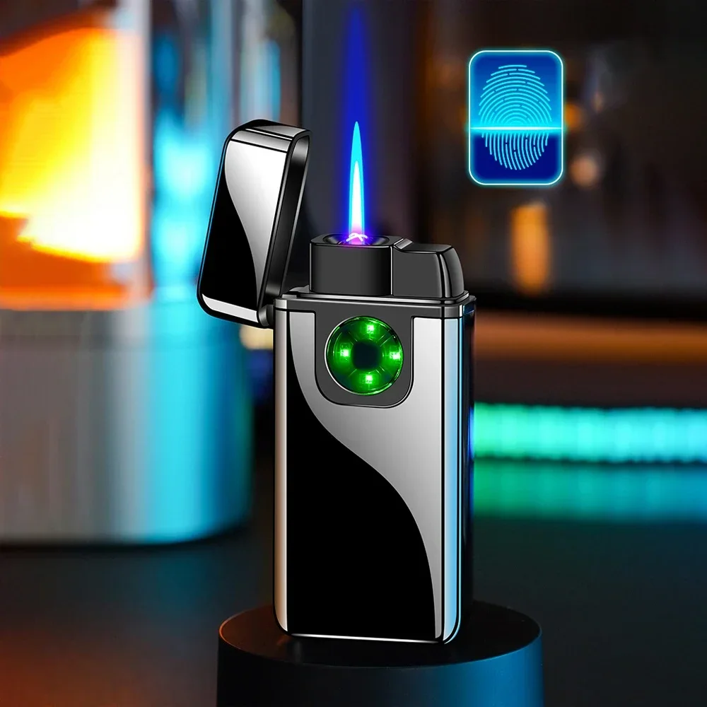 Electronic Dual Arc Flameless Rechargeable Lighter Variable Color Jet Flame Turbo Butane Gas Lighter Touch Screen Plasma Lighter