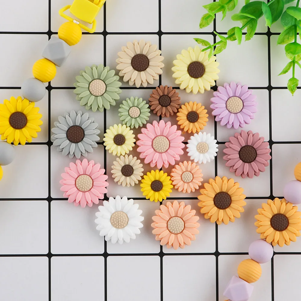 Sunrony 10pcs 20/30MM New Flower Silicone Beads For Jewelry Making DIY Daisy Focus Beadable Pen Bracelet keychain Accessories