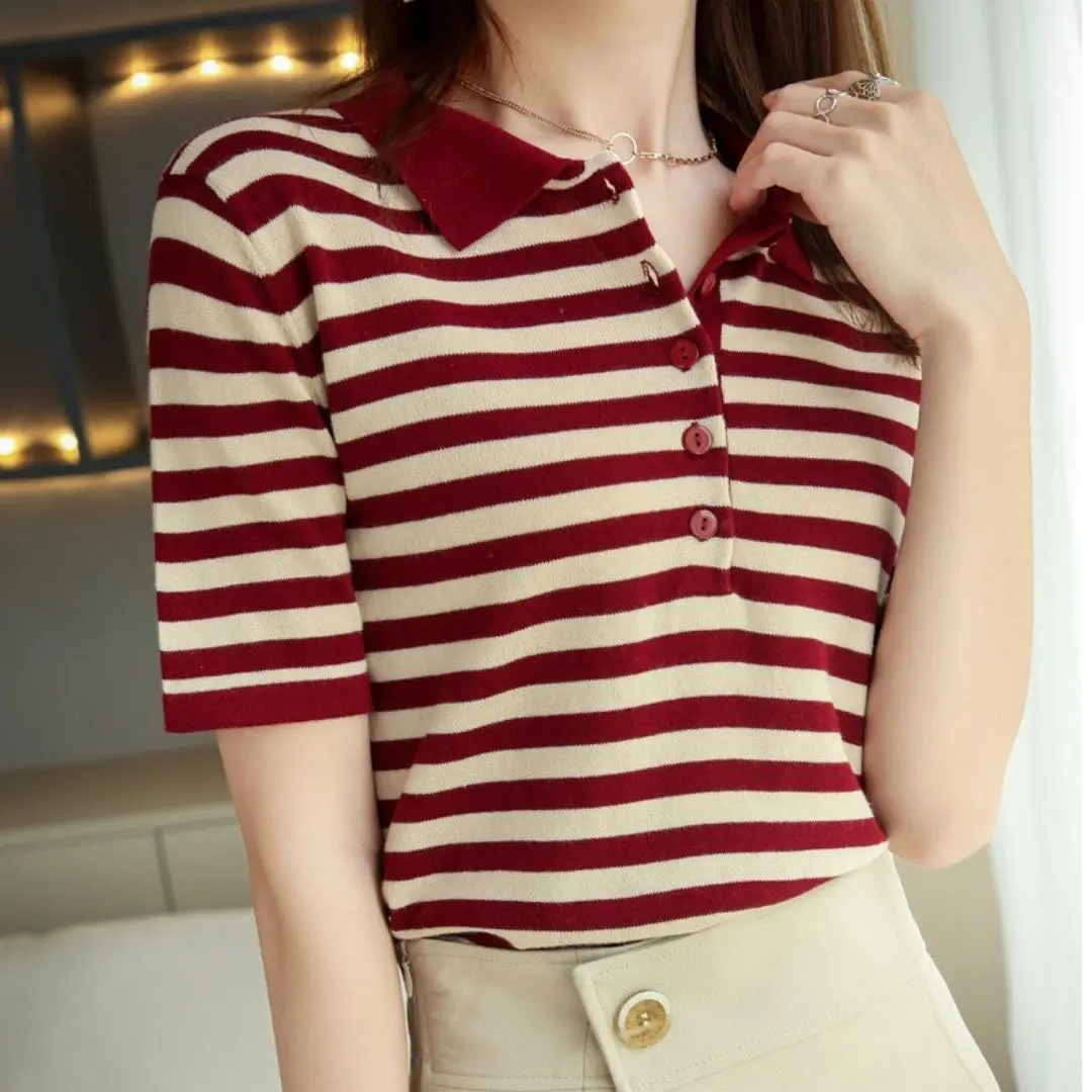 WinvyNee Summer Women 100% Cotton Striped Polo T Shirt Women Clother Tops Short Sleeve  Sweater Casual Basic Pullover A1002004