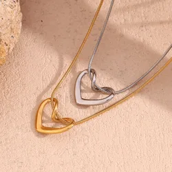 New Stainless Steel Simple Heart Pendant Necklace Chic Stylish Gold Color Waterproof Jewelry Bijoux for women