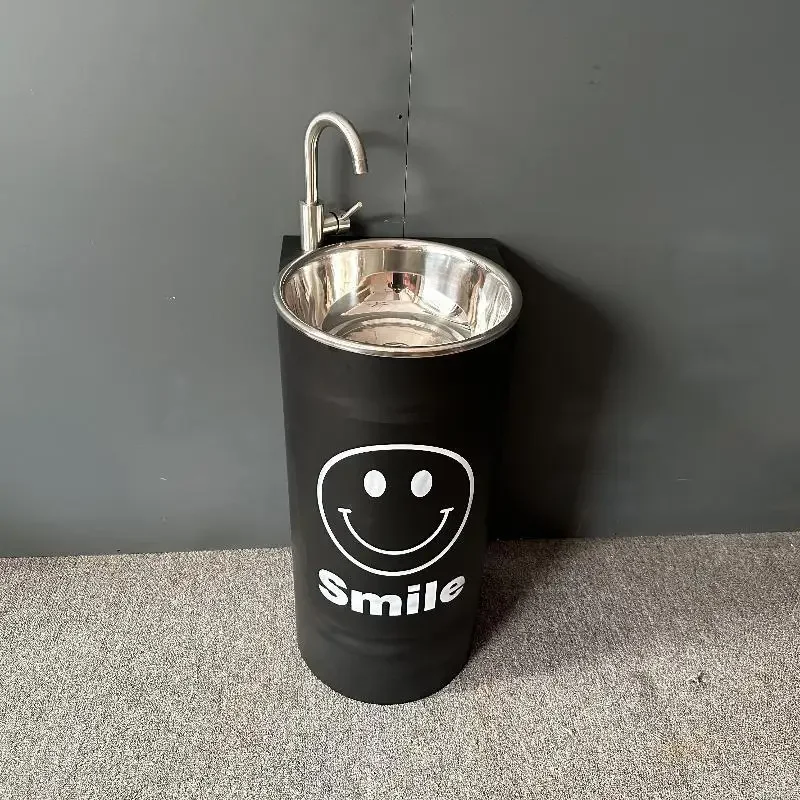 

Retro industrial wind wash basin column basin balcony table restaurant creative stainless steel floor table