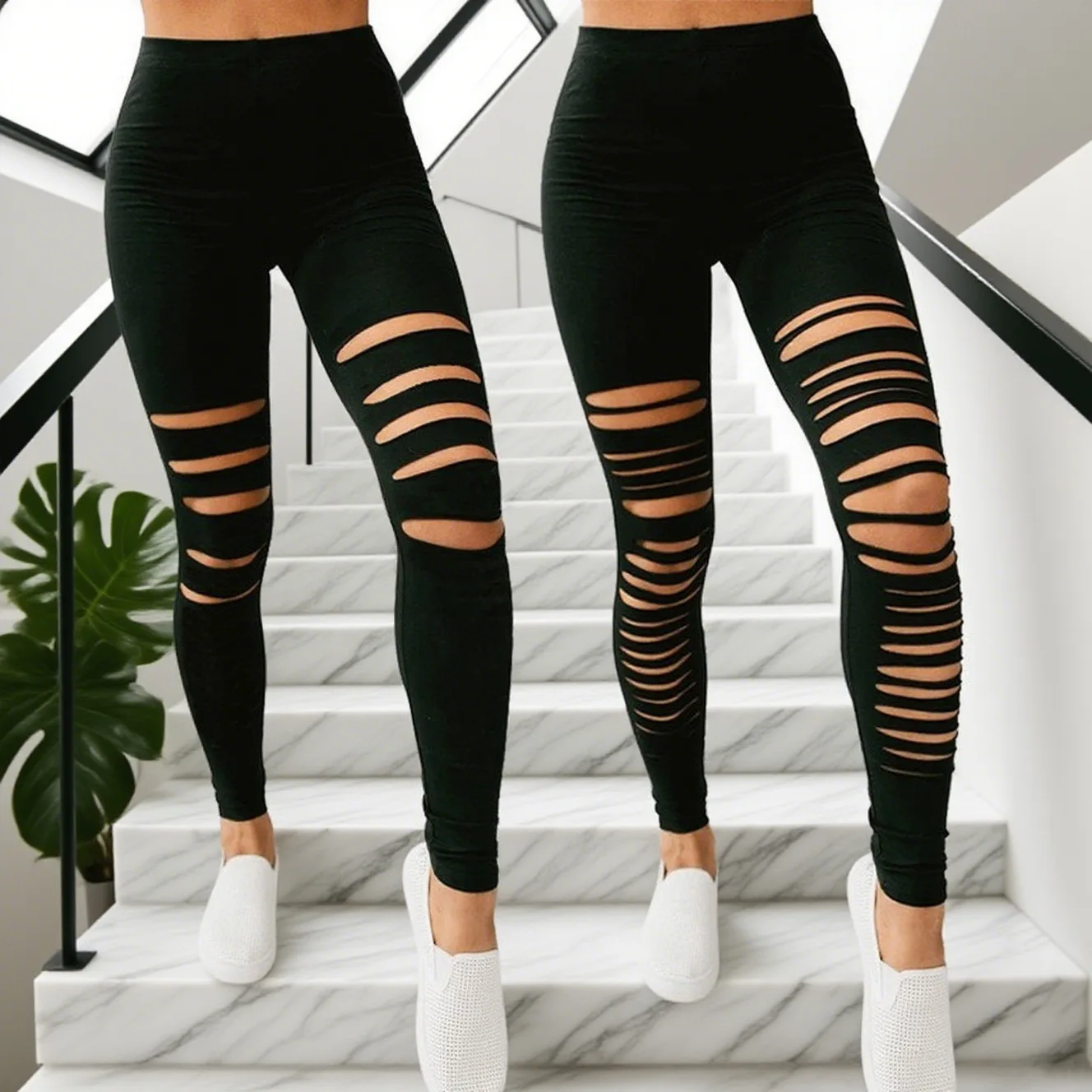 女性のタイトなリッピングヨガソリッドカラーシンプルなミルクシルクレギンス9ポイントブラックブロークンハイウエストフィットセクシーパンツ