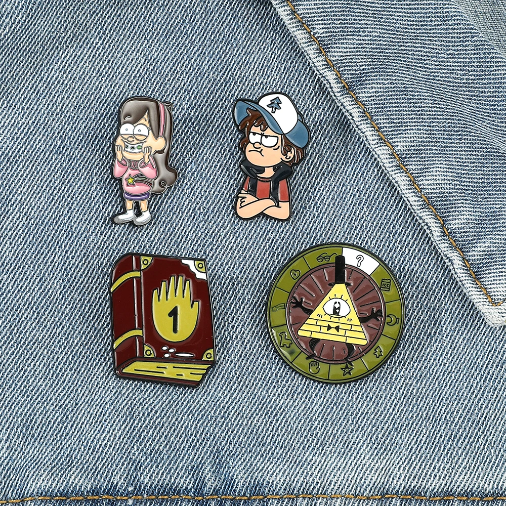 Disney Anime Gravity Falls Cartoon Characters Brooch Dipper Pines Cute Enamel Badge Jewelry for Collar Shirt Bag Accessories