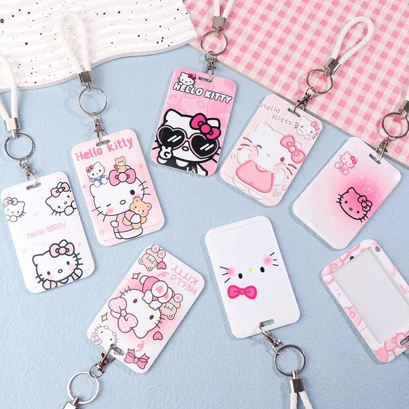 Kawaii Sanrio Hello Kitty Holder Card Cover Keychain Cartoon Kuromi ID Photo Protect Case Protector Bag Kids Car Keyring Chain